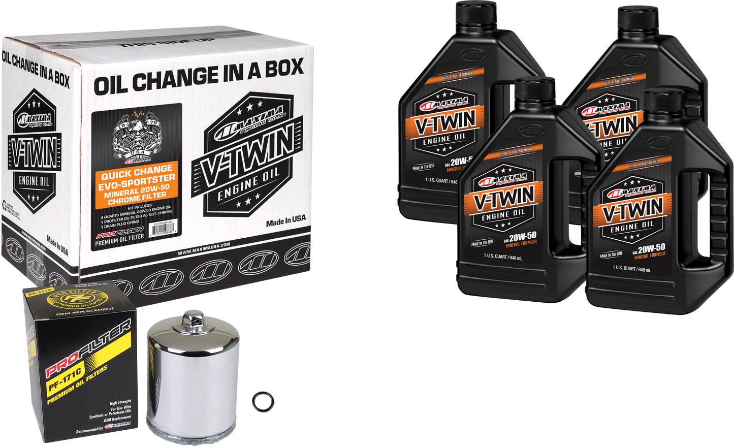 V-TWIN OIL CHANGE KIT EVO MINERAL CHROME FILTER