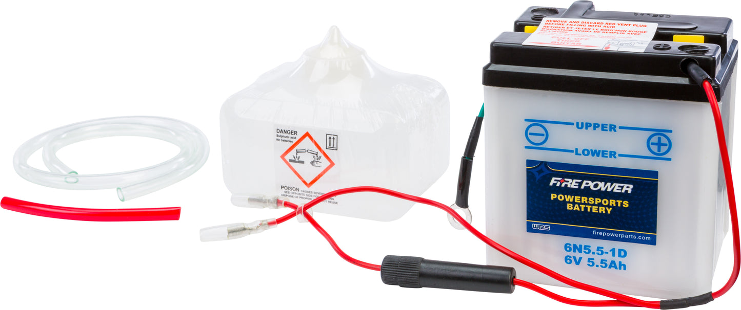 BATTERY W/ACID 6N5.5-1D 6V