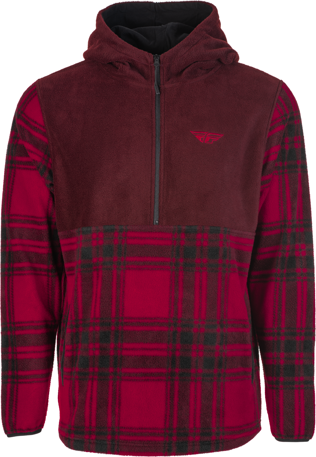 FLY HALF ZIP PULLOVER HOODIE RED PLAID LG
