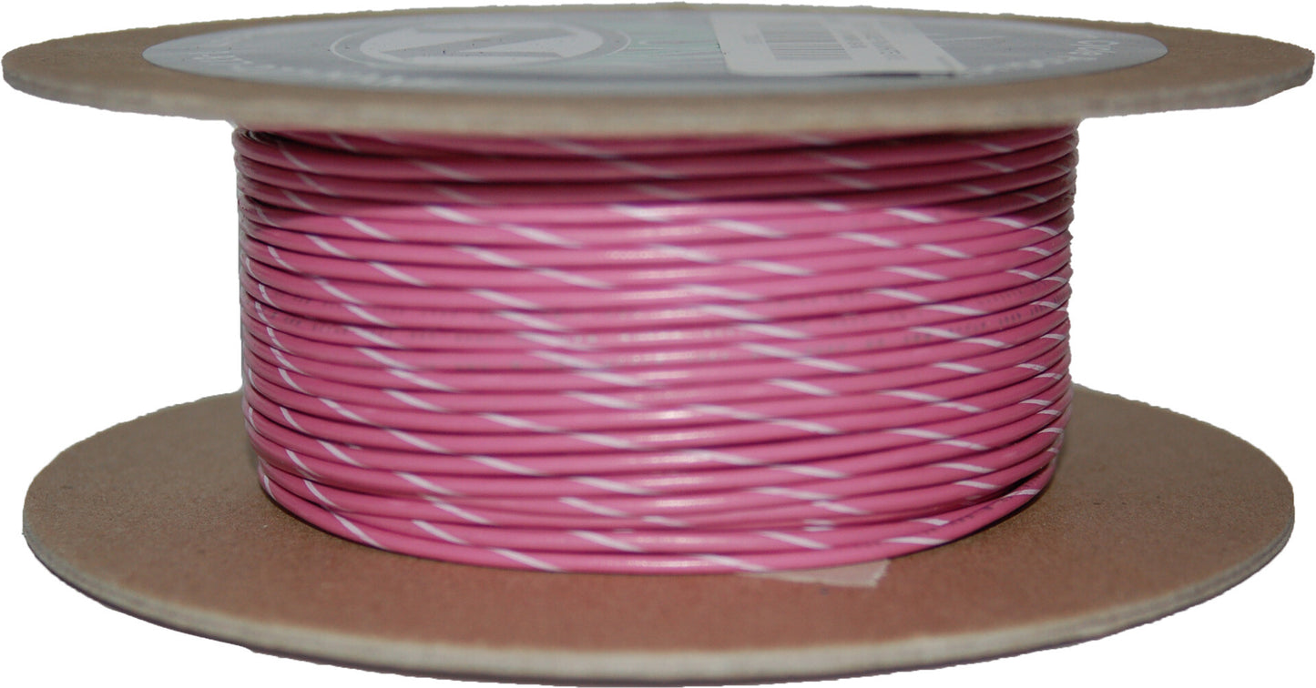 #18-GAUGE PINK/WHITE STRIPE 100' SPOOL OF PRIMARY WIRE