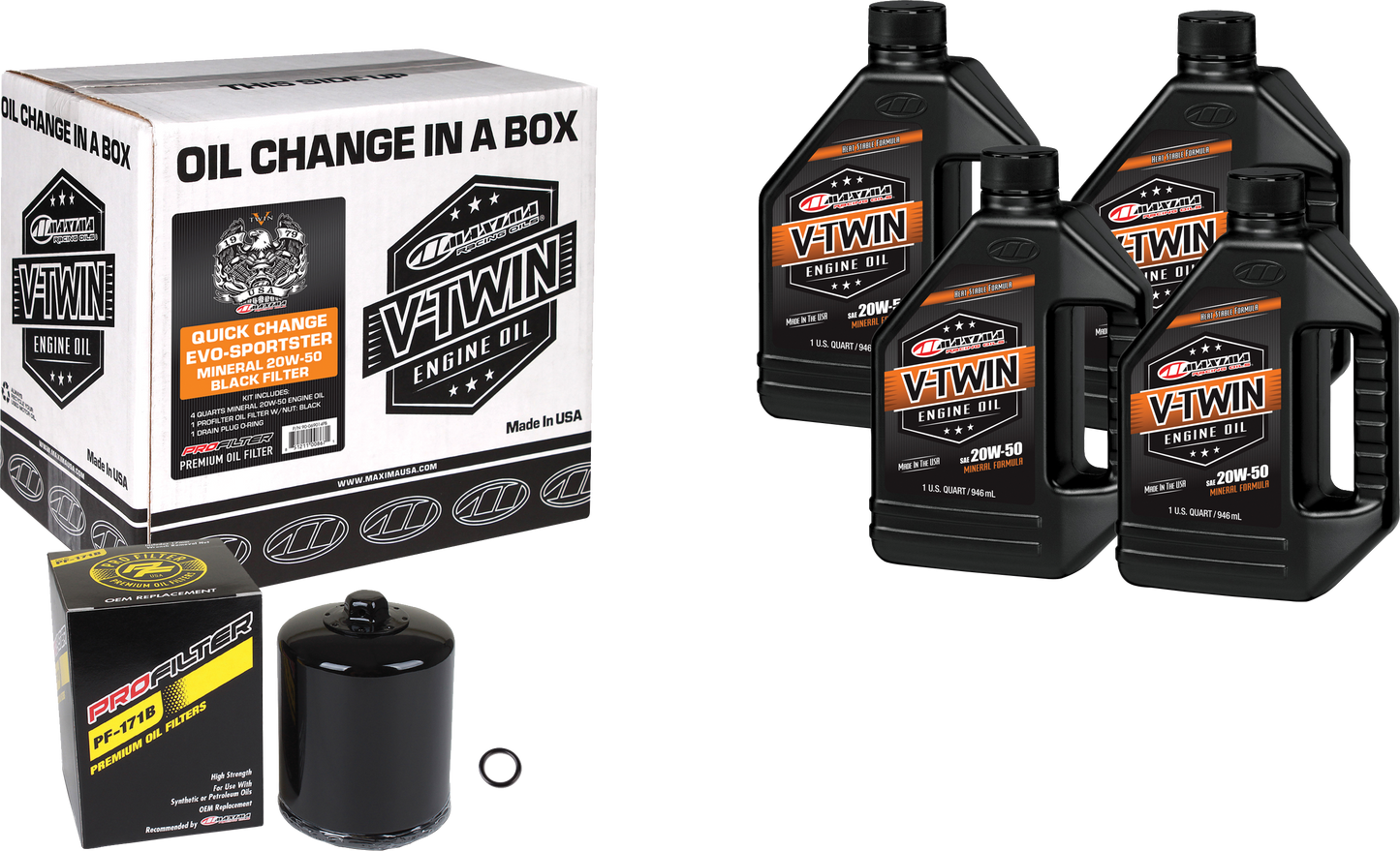 V-TWIN OIL CHANGE KIT EVO MINERAL BLACK FILTER
