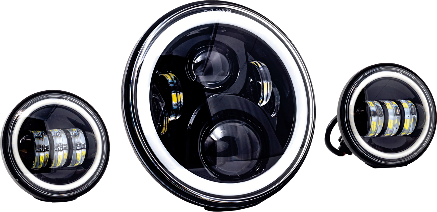 7" LED HDLGT KIT BLK HALO W/ MNT ADAPTER
